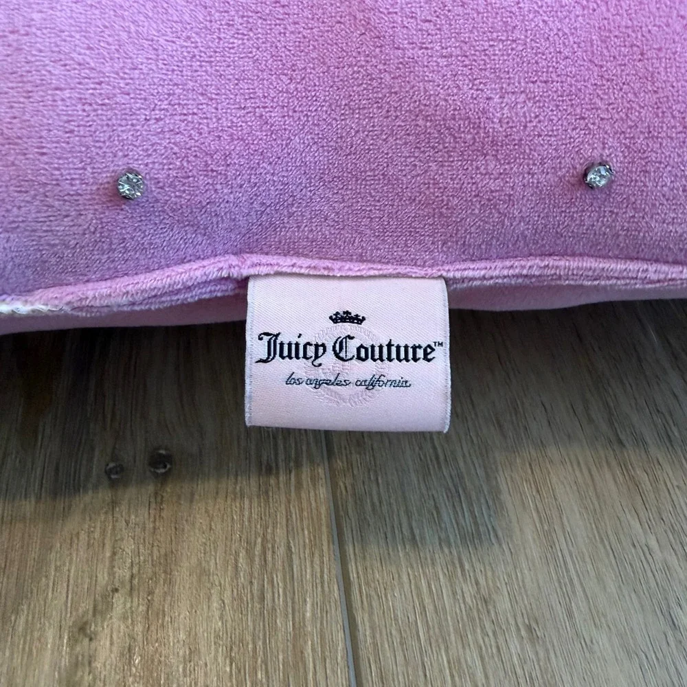 Y2K Juicy Couture Pink Velour Rhinestone Starburst Decorative Throw Pillow 12x12